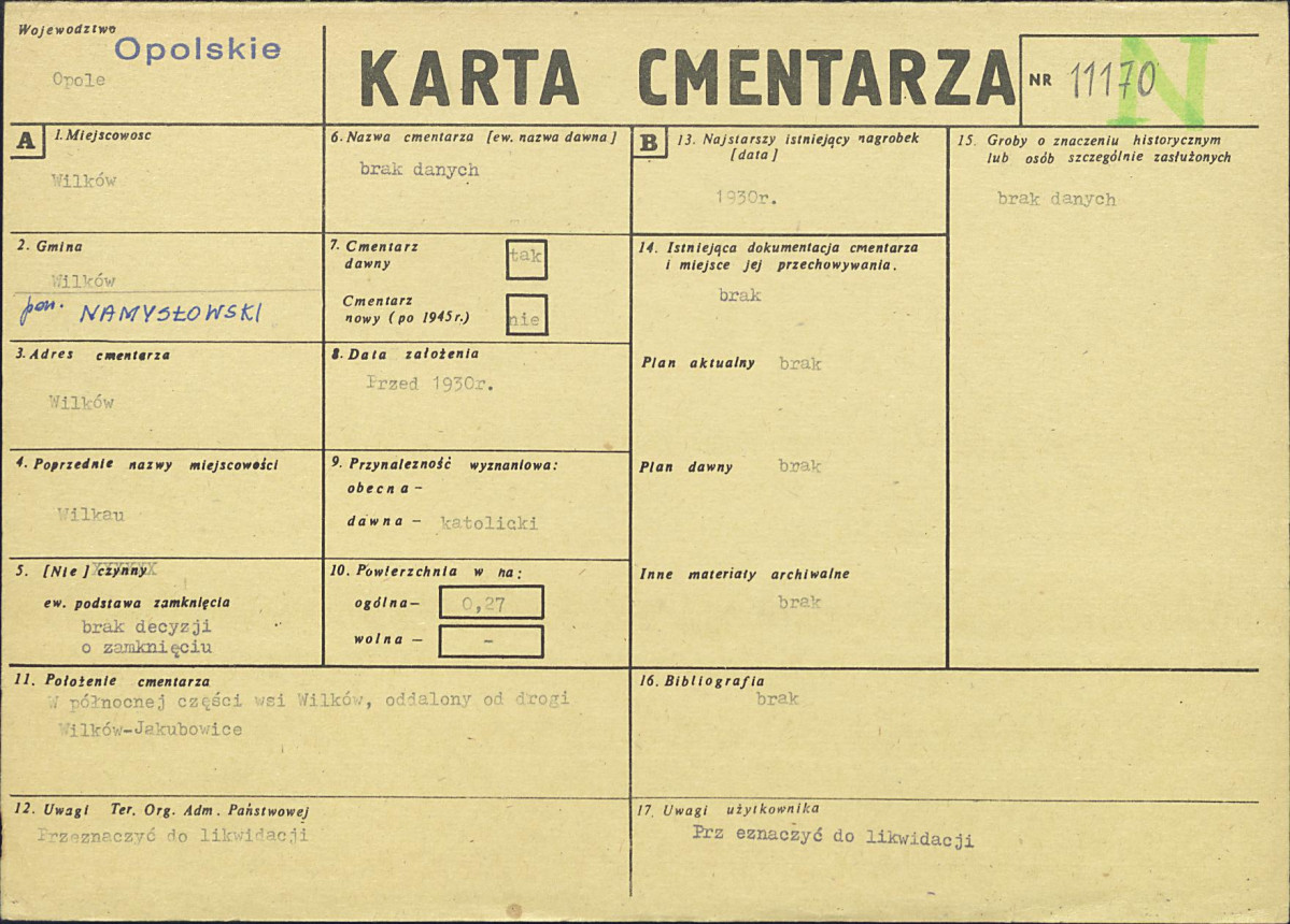 KC - Karta cmentarza, skan nr 1