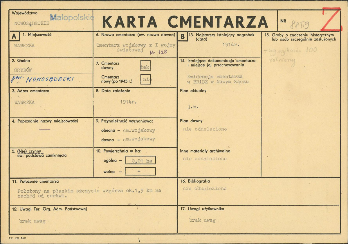 Karta cmentarza, skan nr 1