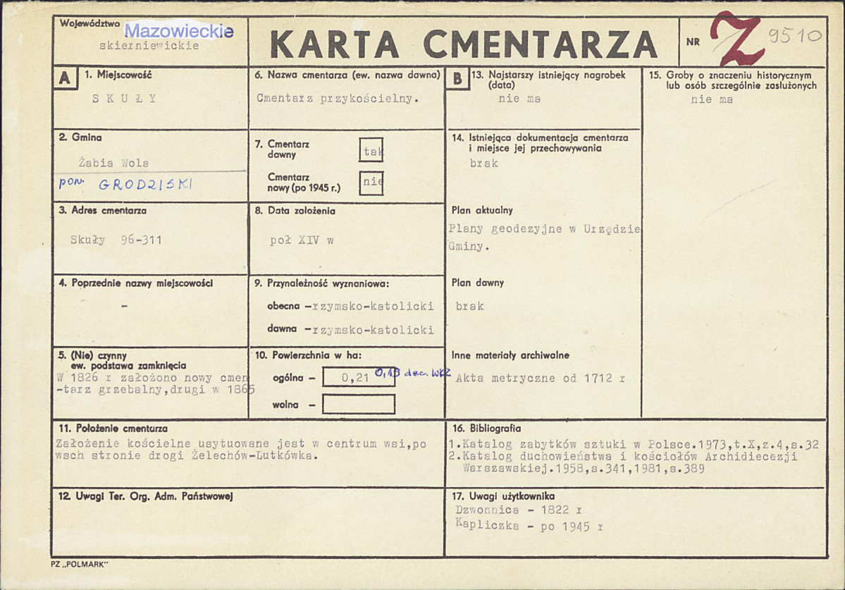 KC - Karta cmentarza, skan nr 1