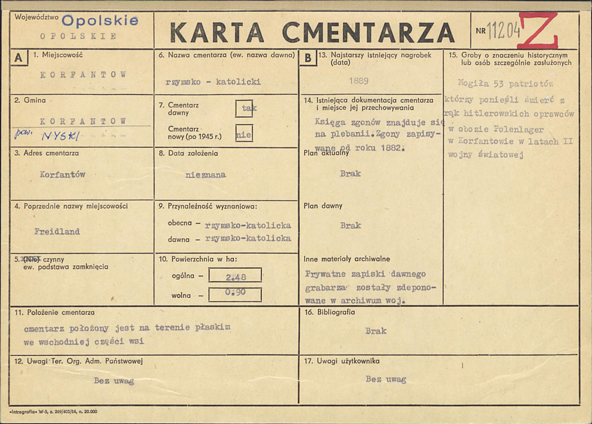 KC - Karta cmentarza, skan nr 1
