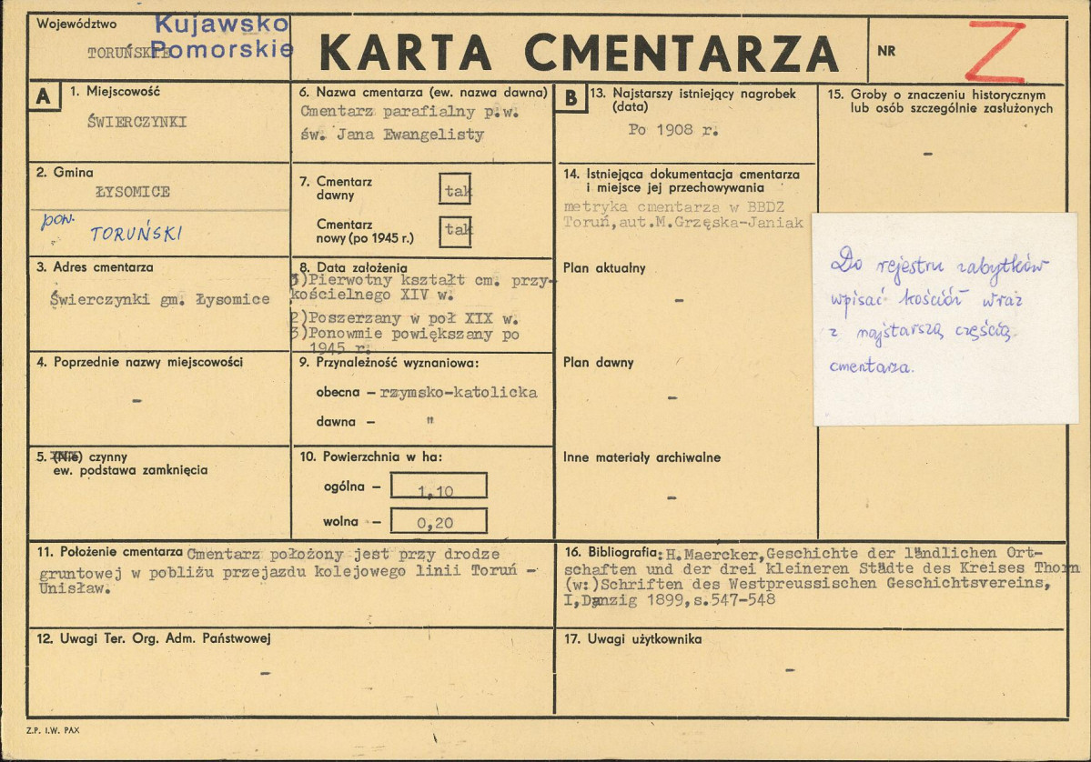 KC - Karta cmentarza, skan nr 1