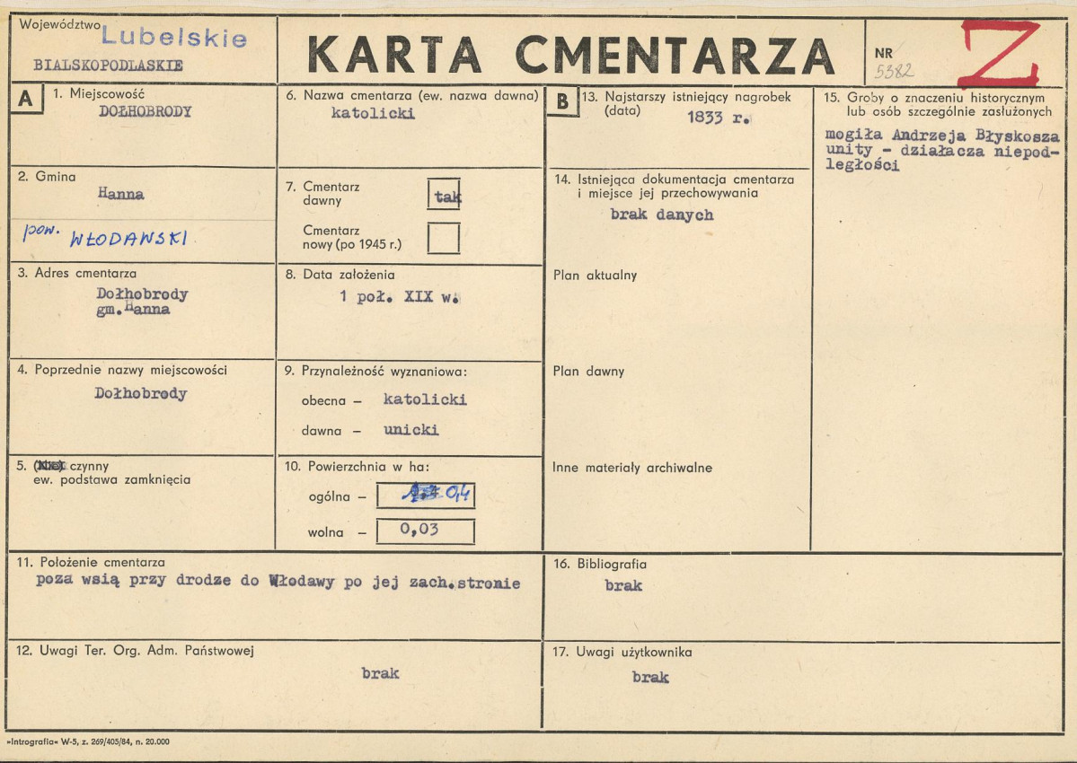 KC - Karta cmentarza, skan nr 1