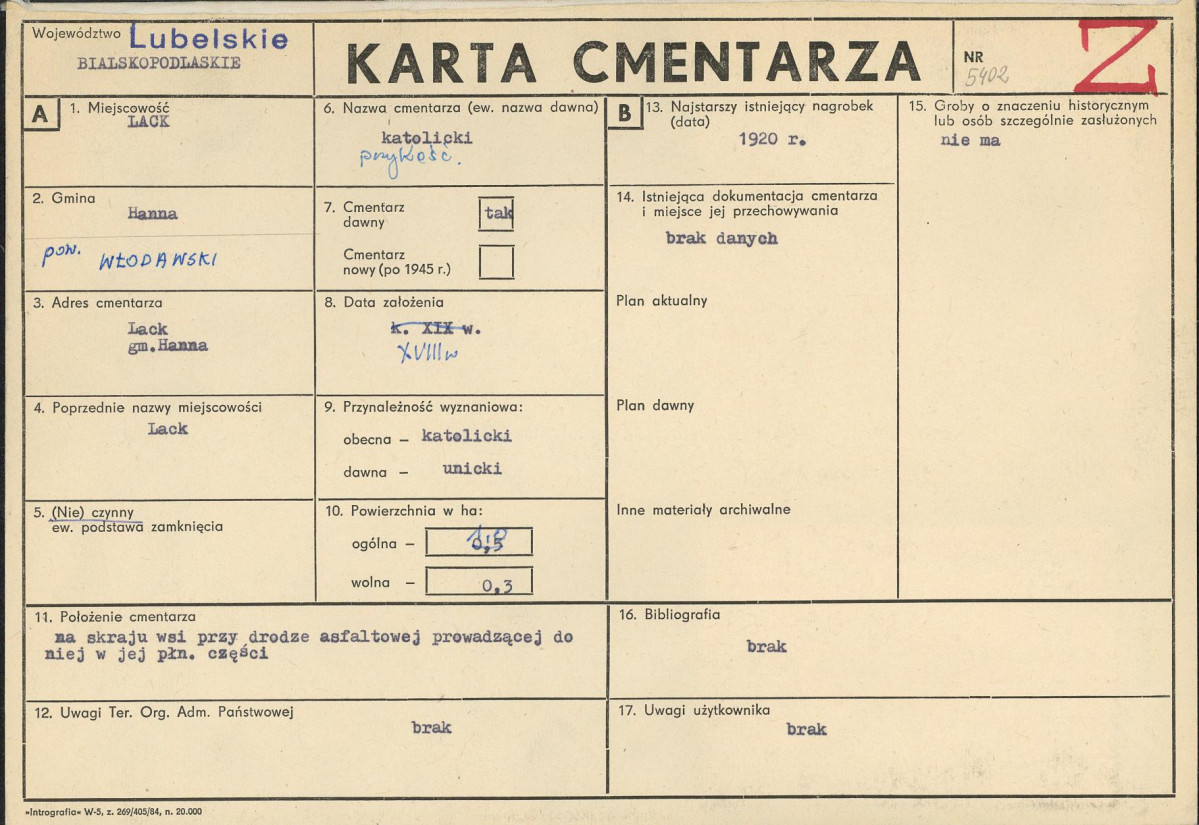 KC - Karta cmentarza, skan nr 1