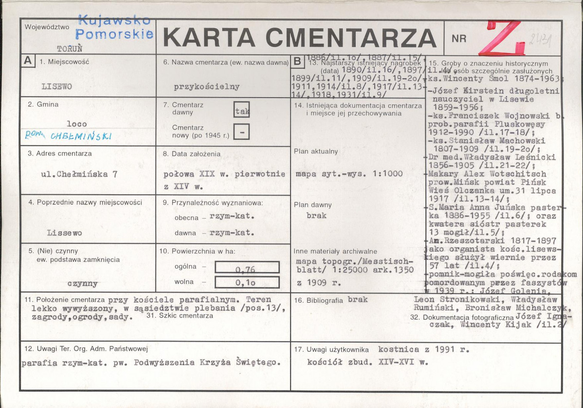 KC - Karta cmentarza, skan nr 1