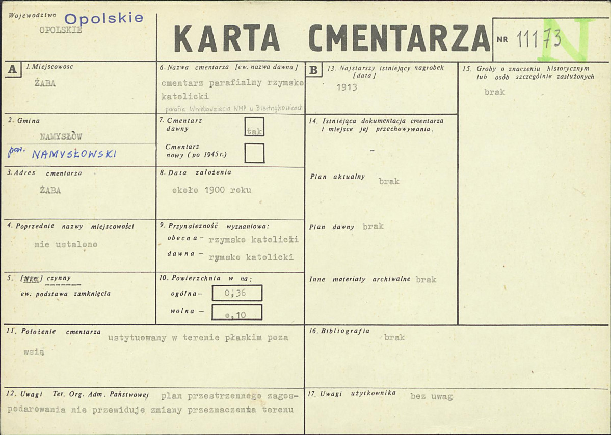 KC - Karta cmentarza, skan nr 1