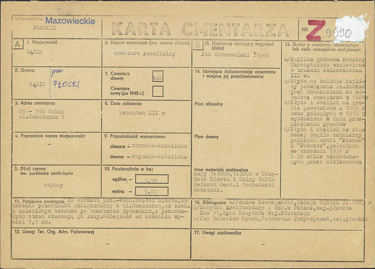 Karta cmentarza, skan nr 1