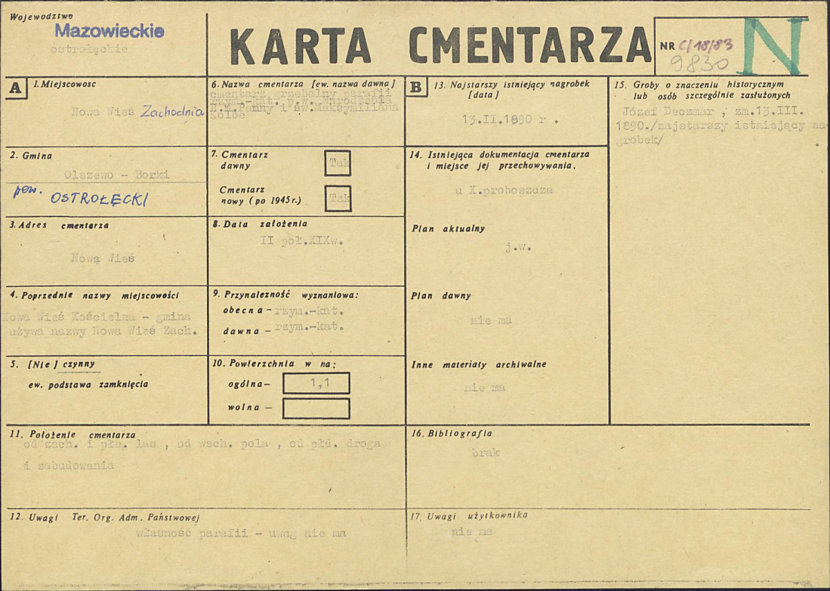 KC - Karta cmentarza, skan nr 1