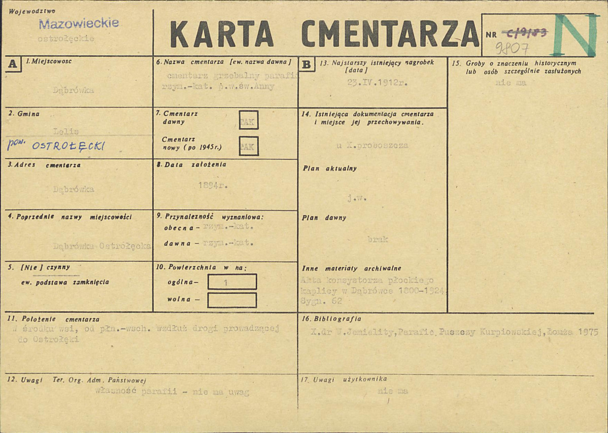 KC - Karta cmentarza, skan nr 1