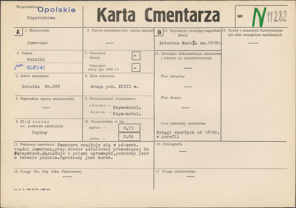KC - Karta cmentarza, skan nr 1
