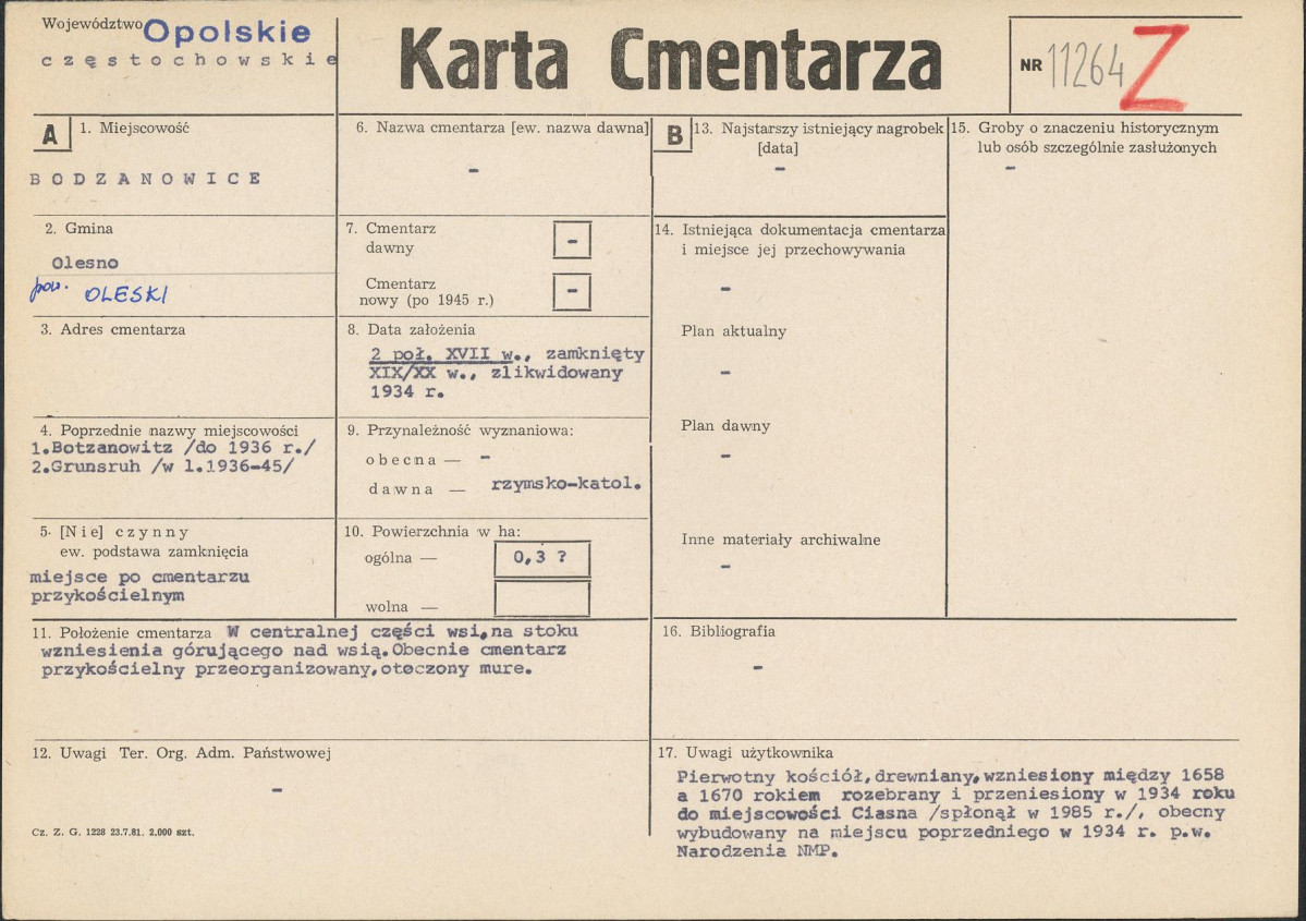 KC - Karta cmentarza, skan nr 1