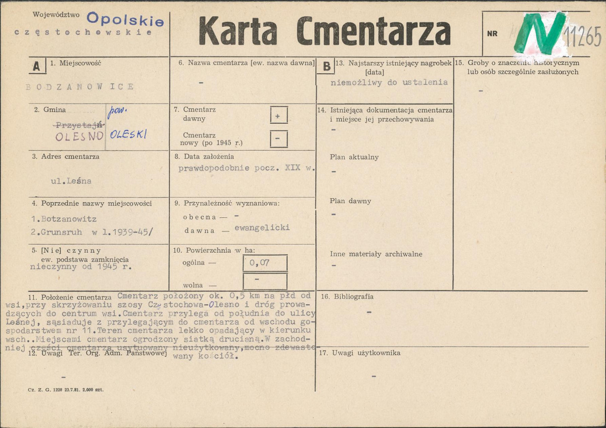 KC - Karta cmentarza, skan nr 1