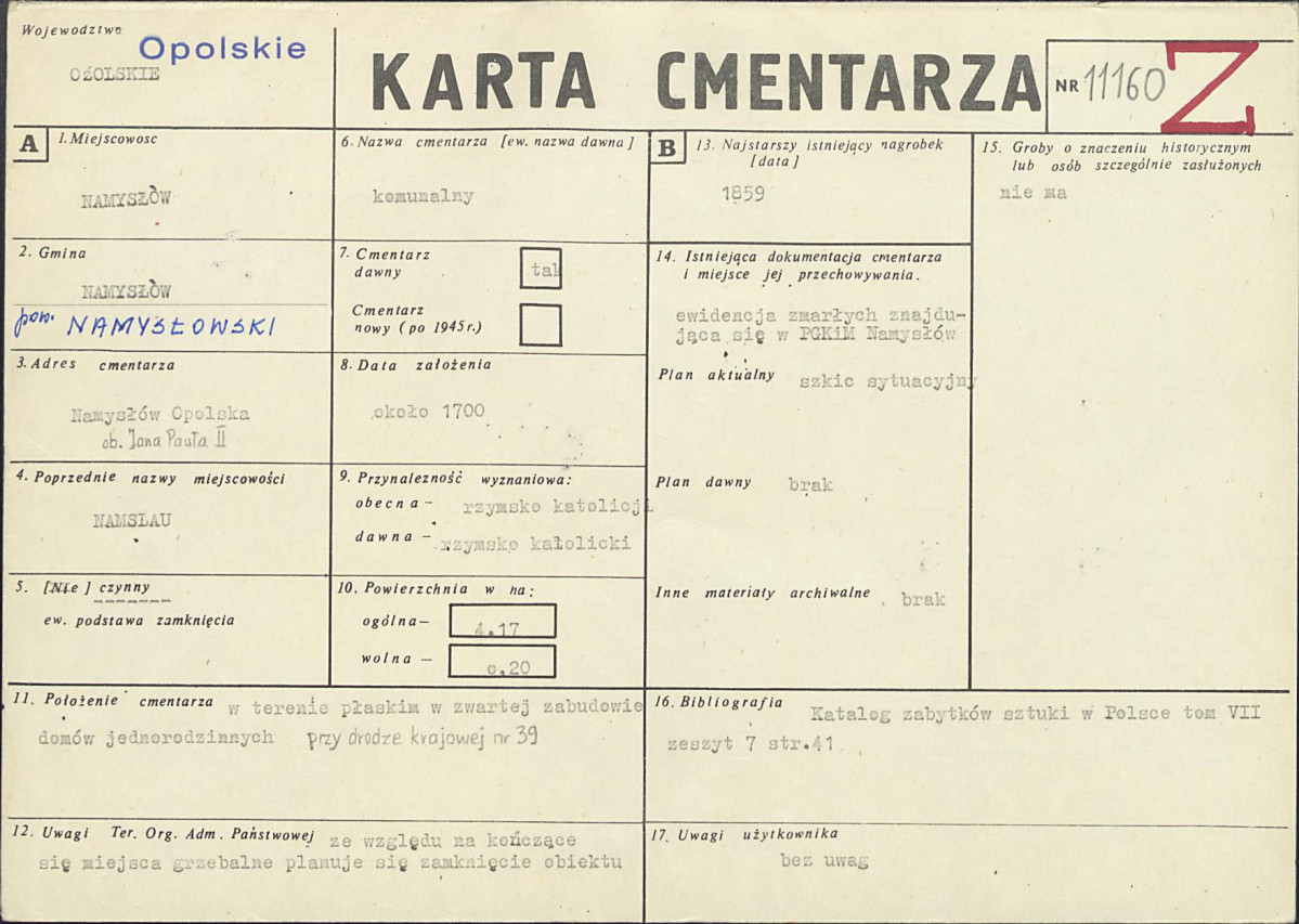 KC - Karta cmentarza, skan nr 1