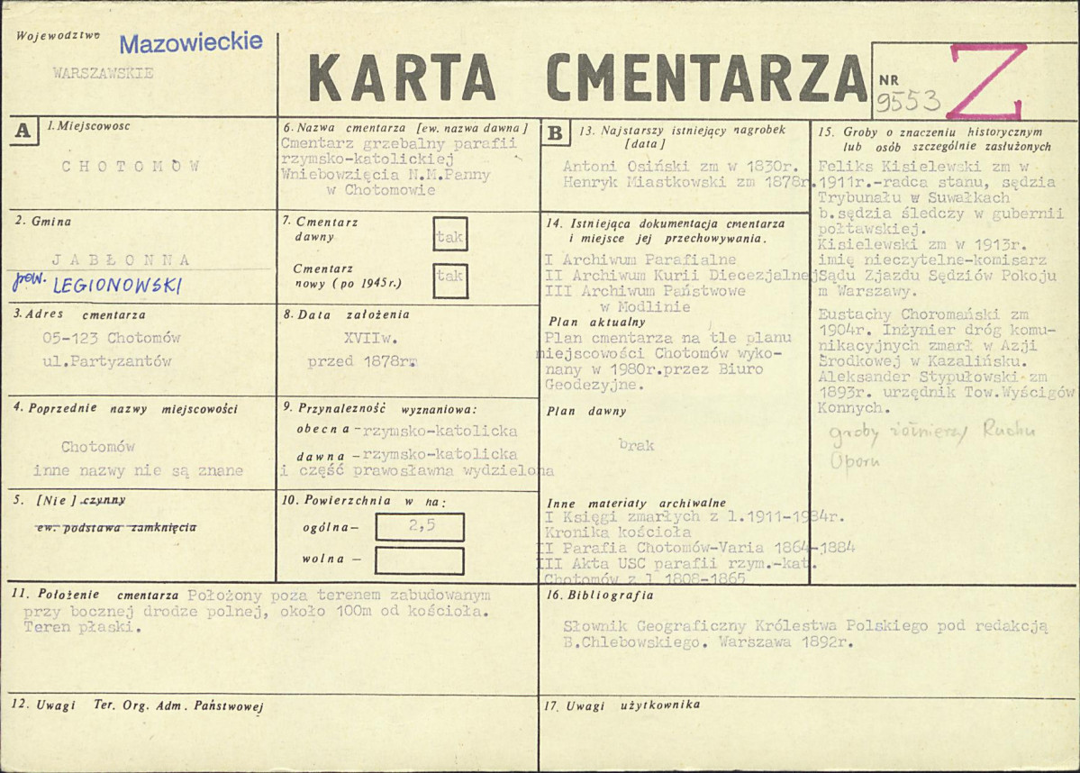 KC - Karta cmentarza, skan nr 1