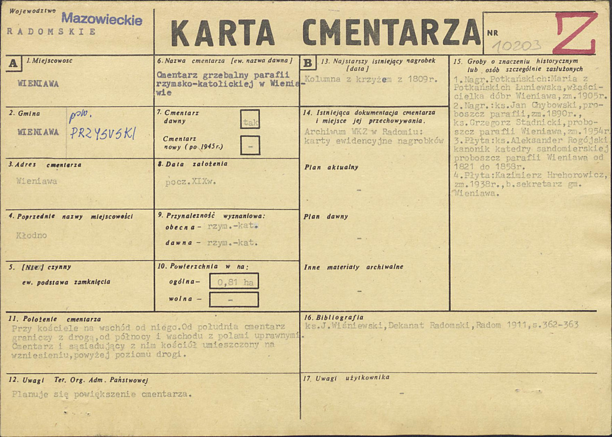KC - Karta cmentarza, skan nr 1