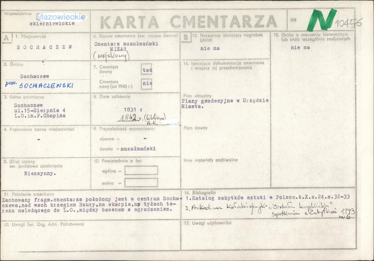KC - Karta cmentarza, skan nr 1