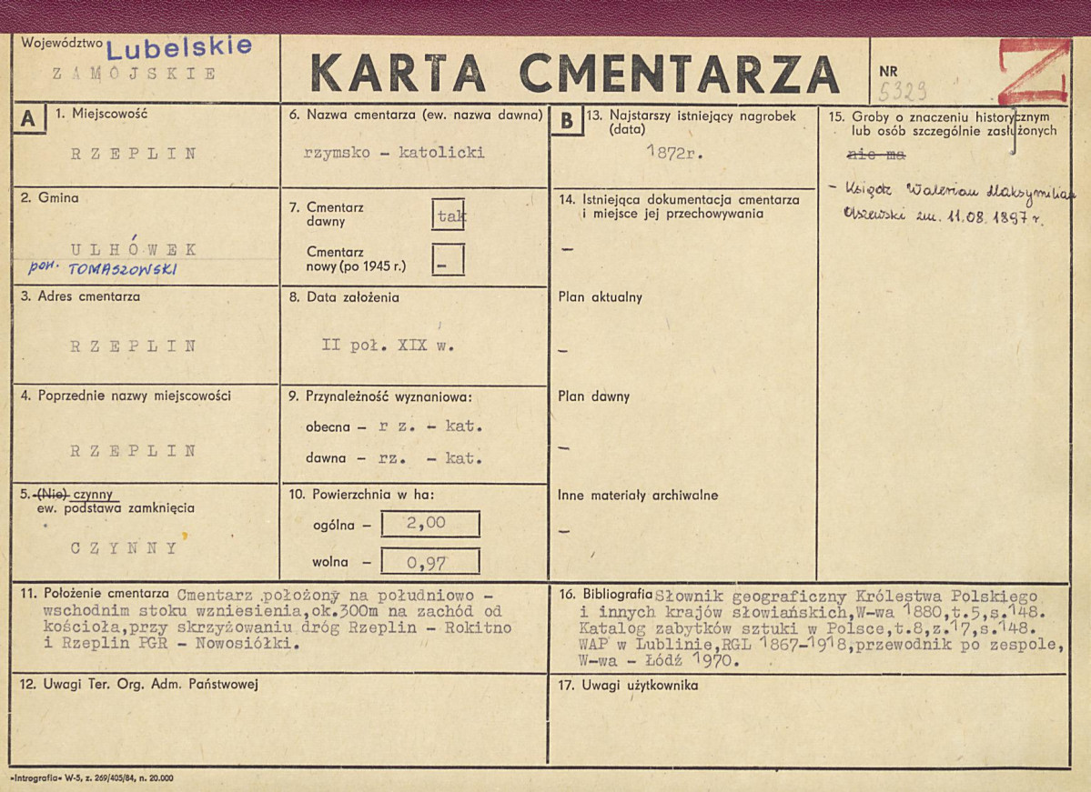 KC - Karta cmentarza, skan nr 1