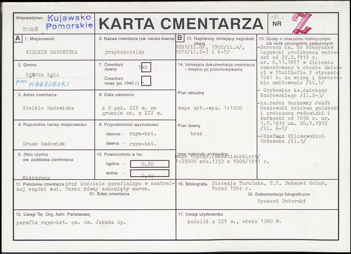 KC - Karta cmentarza, skan nr 1