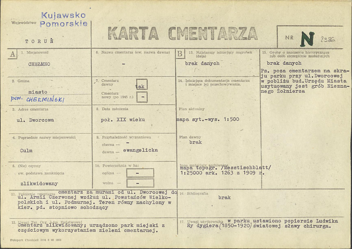 KC - Karta cmentarza, skan nr 1