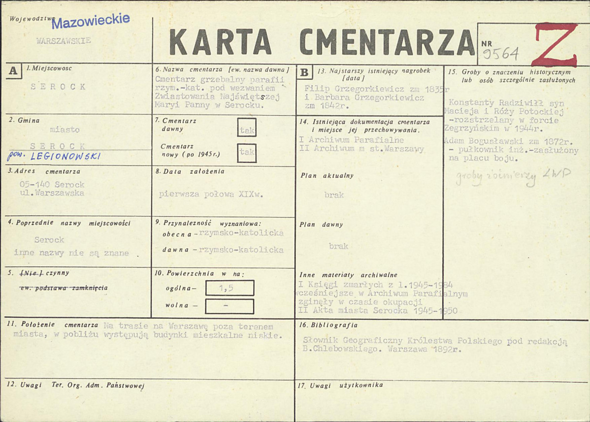KC - Karta cmentarza, skan nr 1