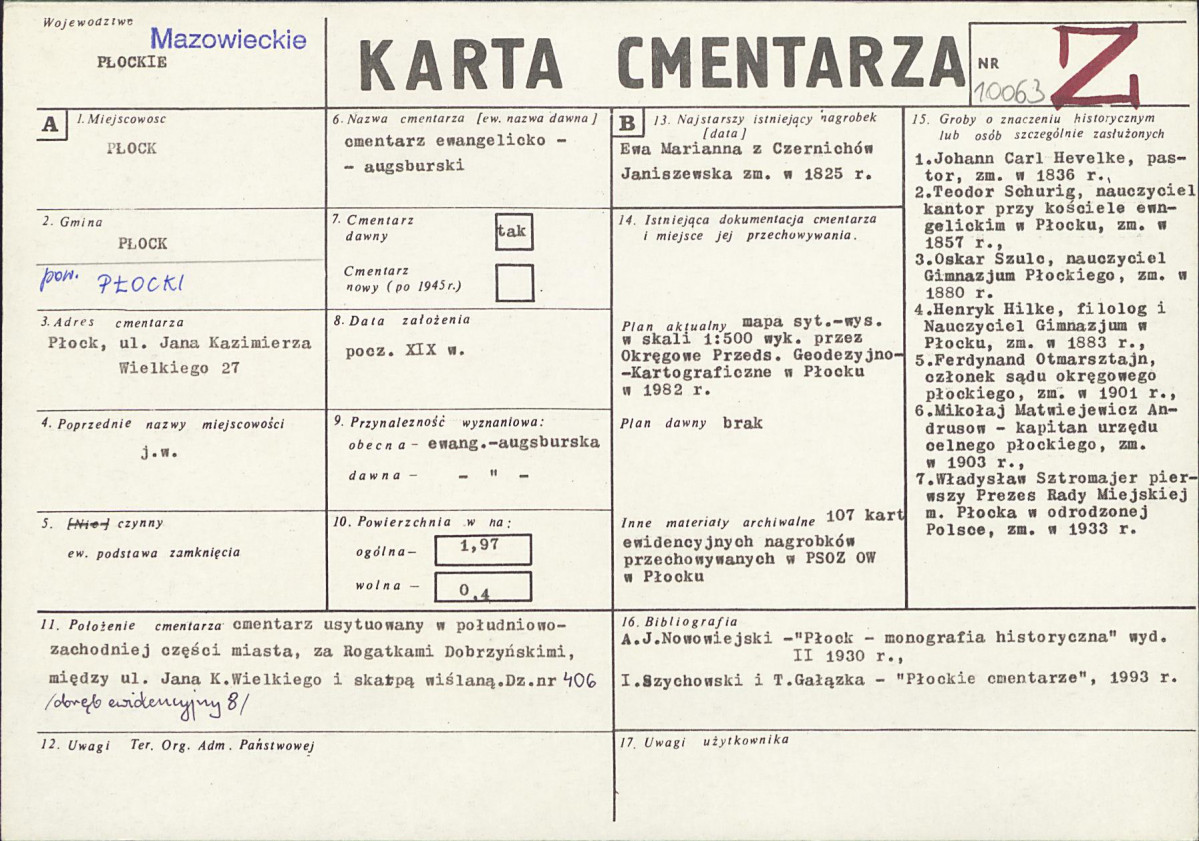 KC - Karta cmentarza, skan nr 1