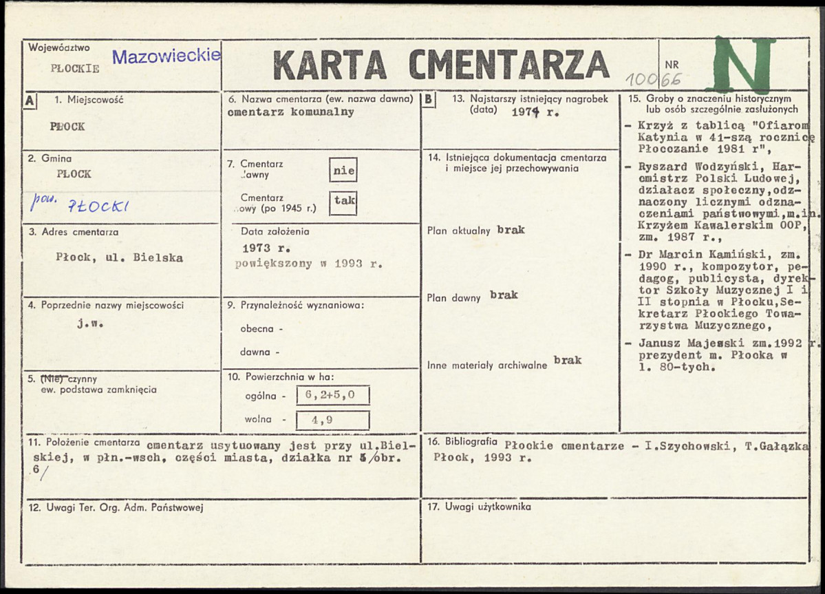 KC - Karta cmentarza, skan nr 1