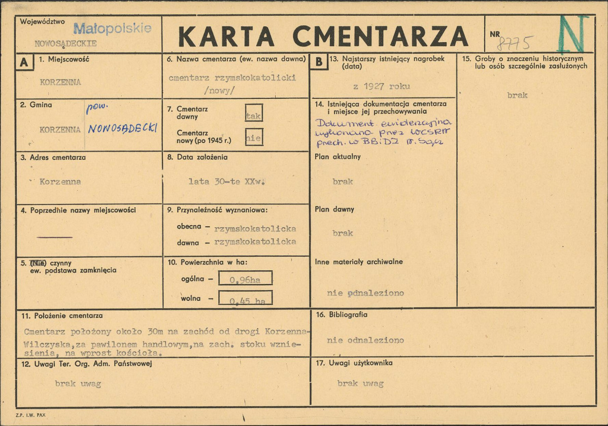 Karta cmentarza, skan nr 1
