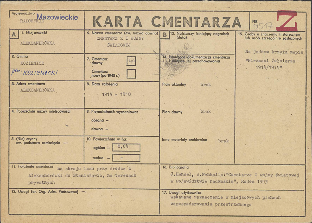 KC - Karta cmentarza, skan nr 1
