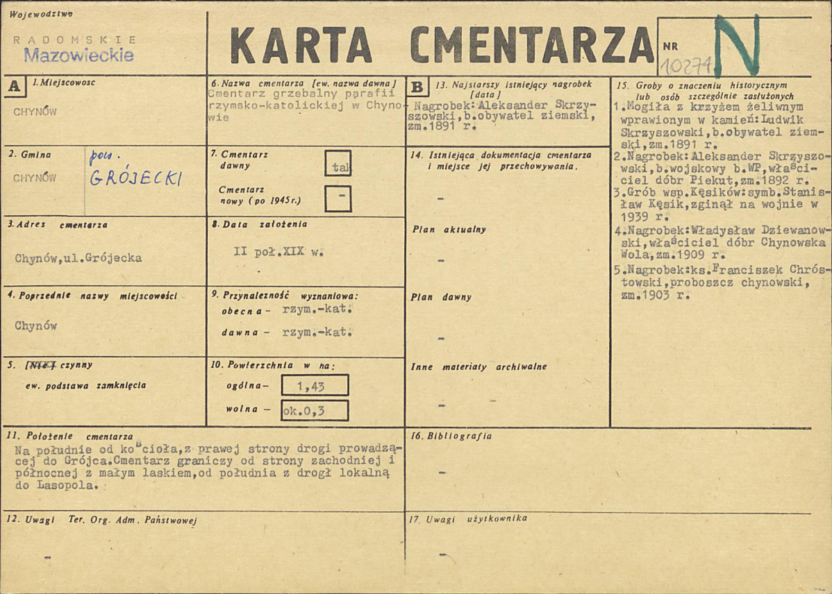 KC - Karta cmentarza, skan nr 1