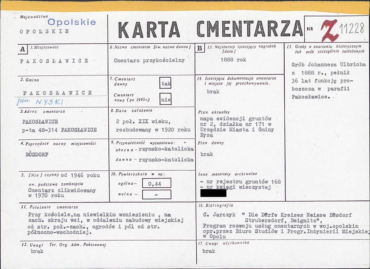 KC - Karta cmentarza, skan nr 1