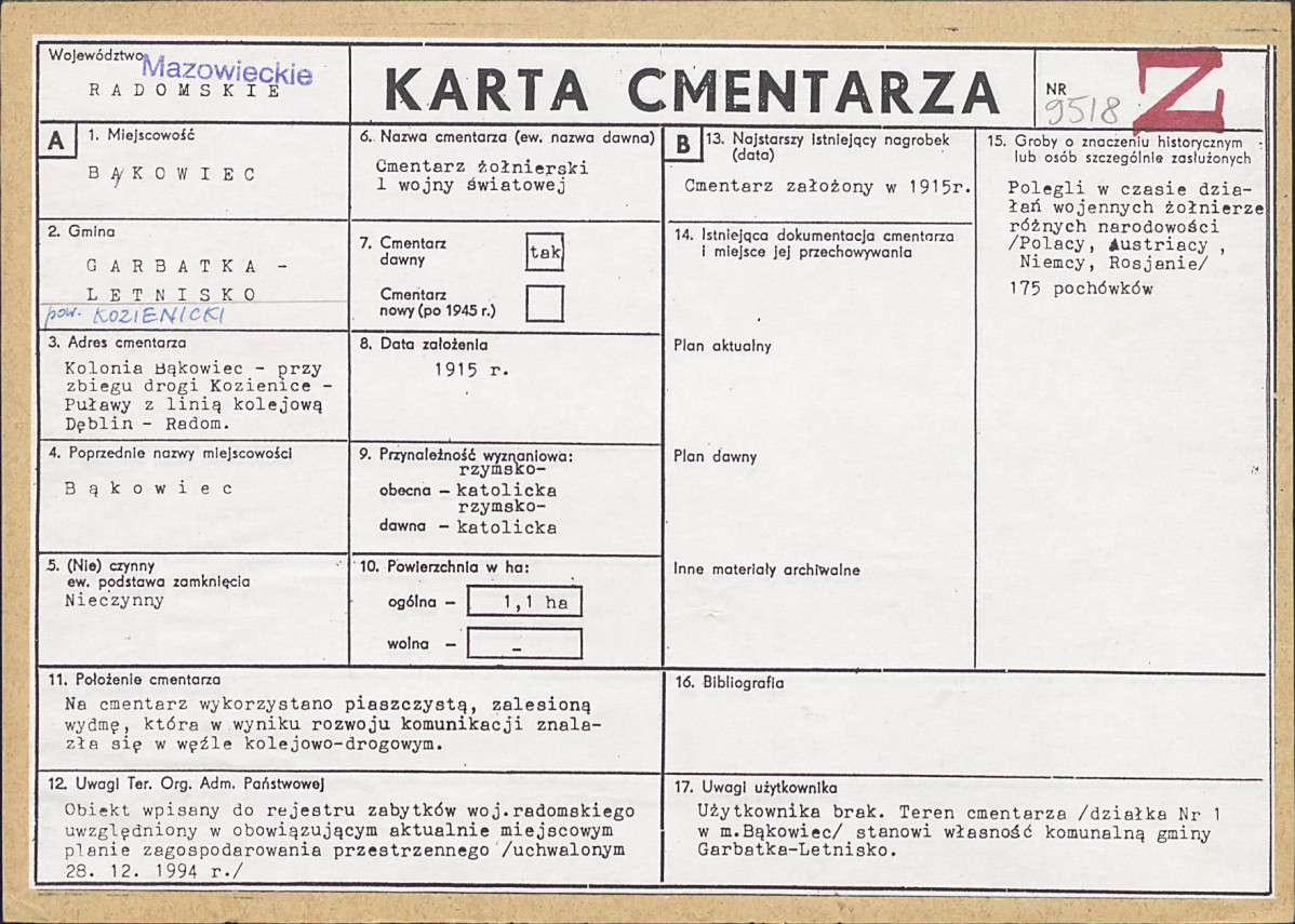 KC - Karta cmentarza, skan nr 1