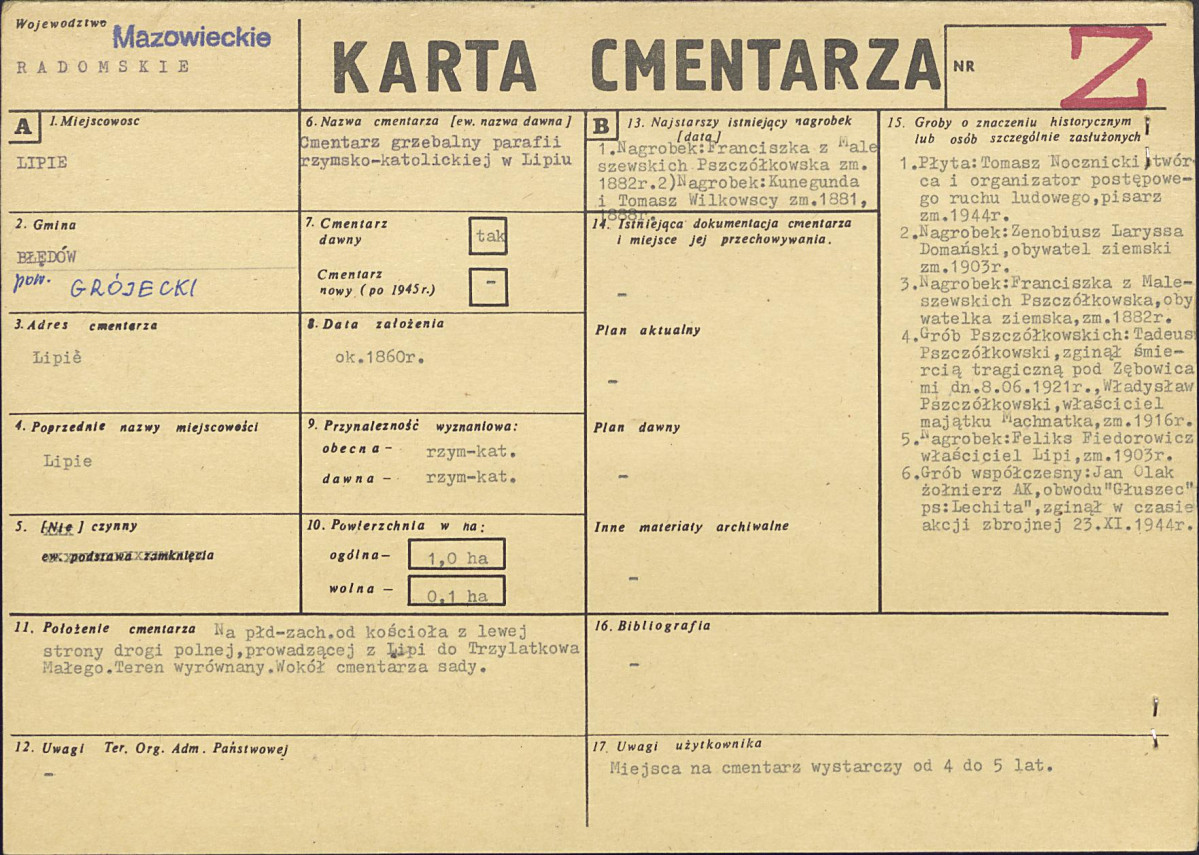 KC - Karta cmentarza, skan nr 1