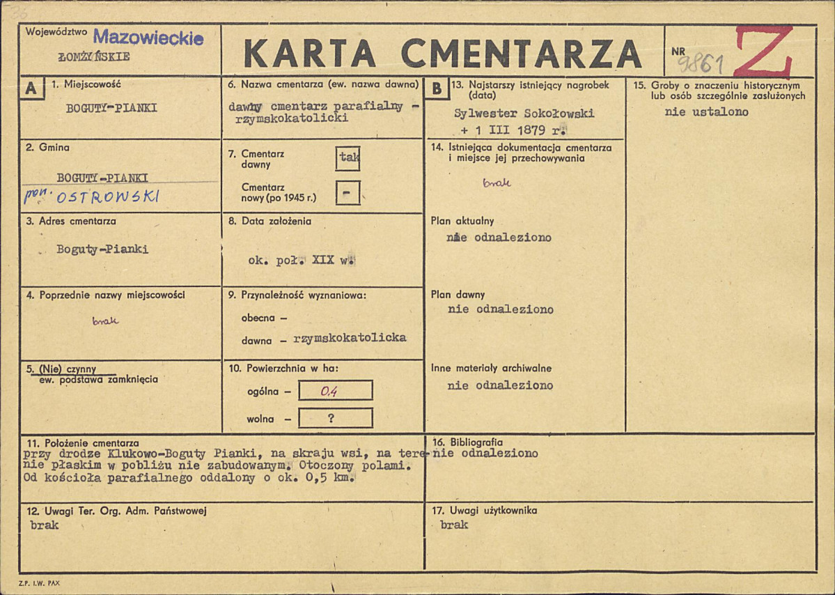 KC - Karta cmentarza, skan nr 1