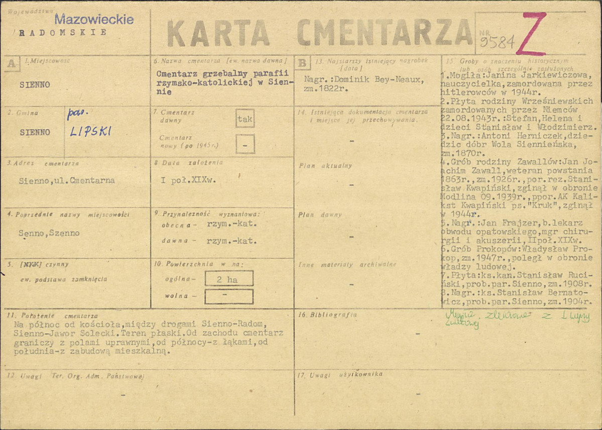 KC - Karta cmentarza, skan nr 1