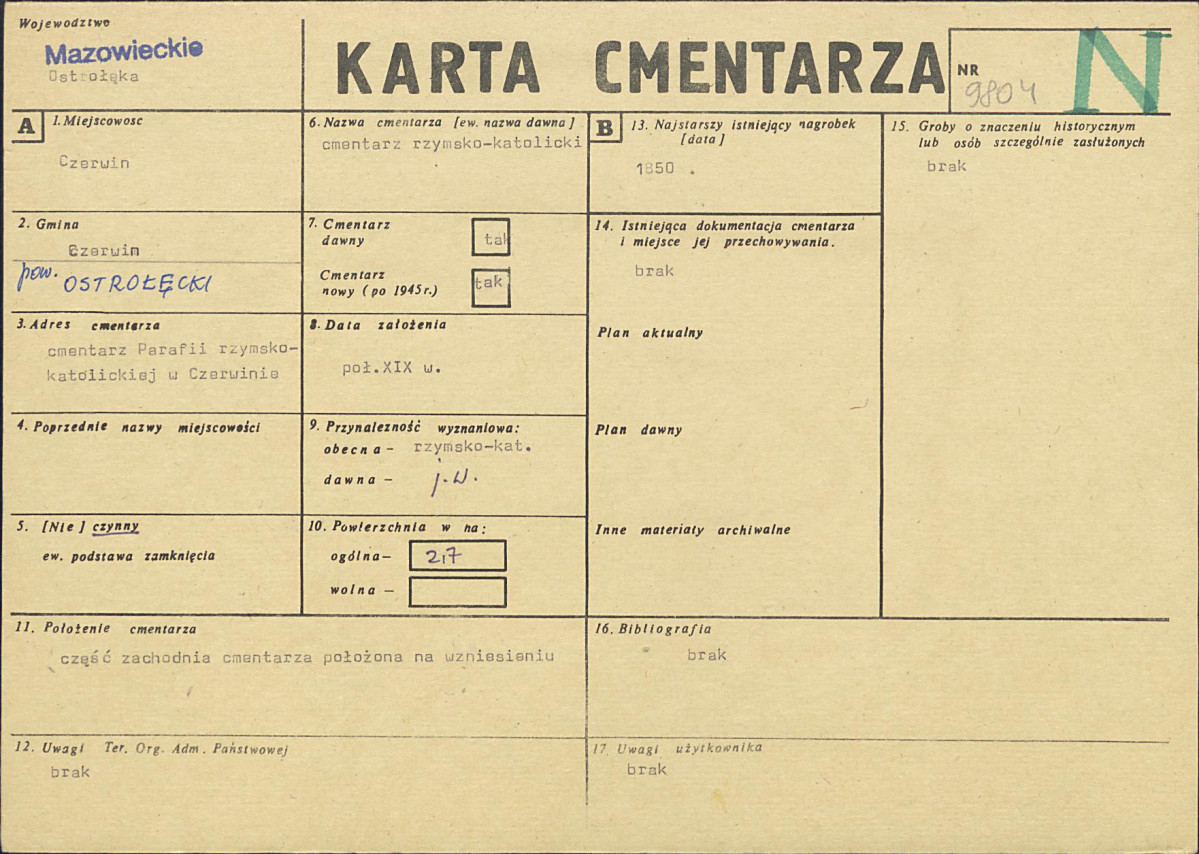 KC - Karta cmentarza, skan nr 1