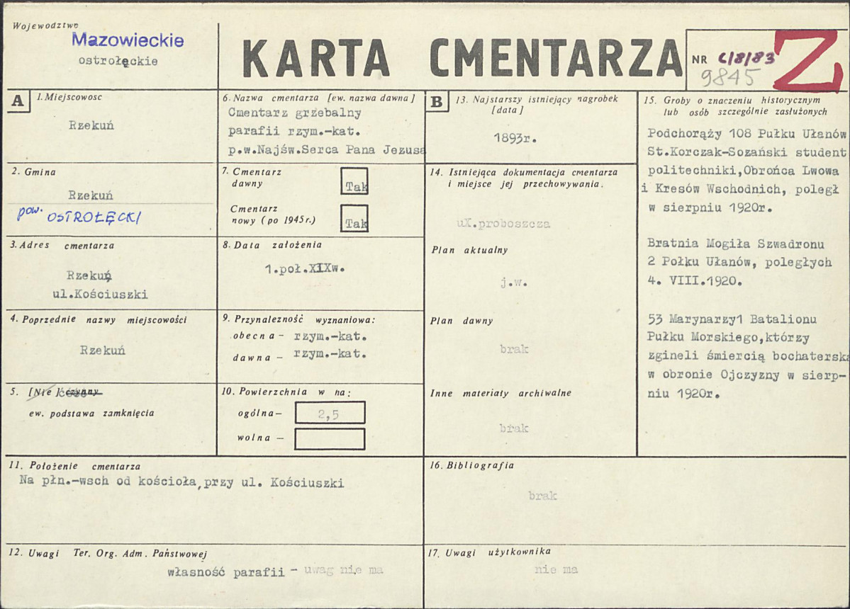 KC - Karta cmentarza, skan nr 1