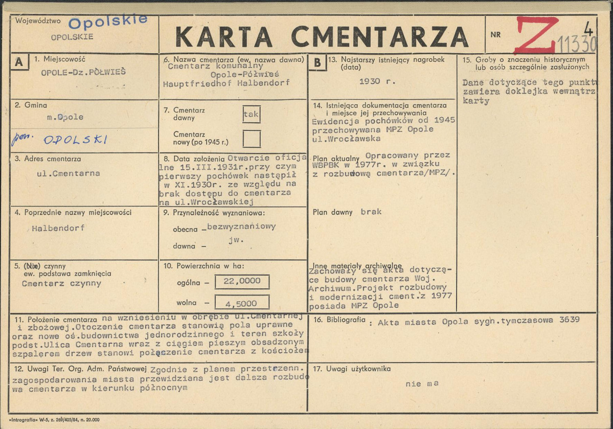 KC - Karta cmentarza, skan nr 1