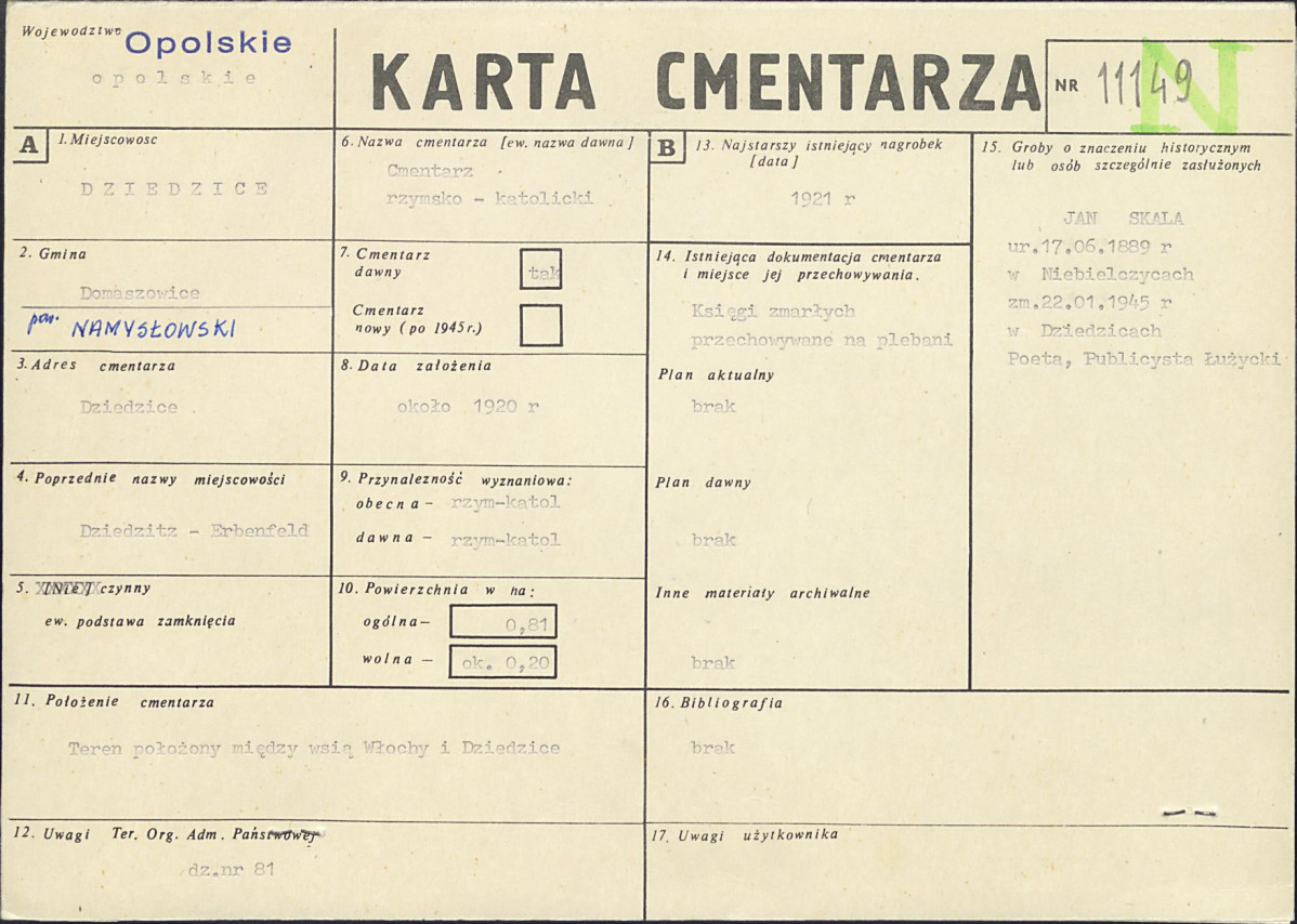 KC - Karta cmentarza, skan nr 1