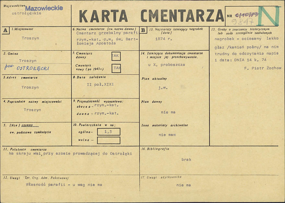 KC - Karta cmentarza, skan nr 1