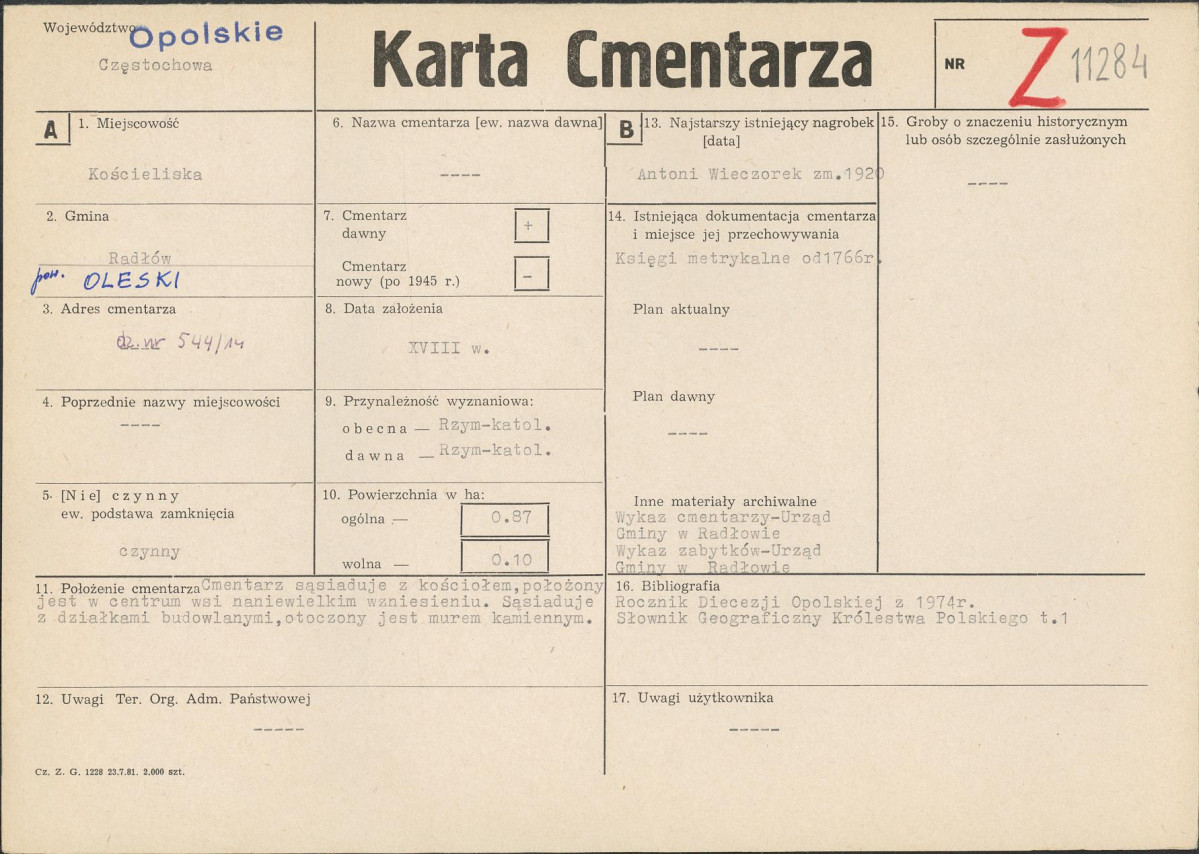 KC - Karta cmentarza, skan nr 1