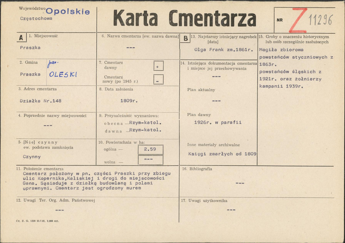 KC - Karta cmentarza, skan nr 1