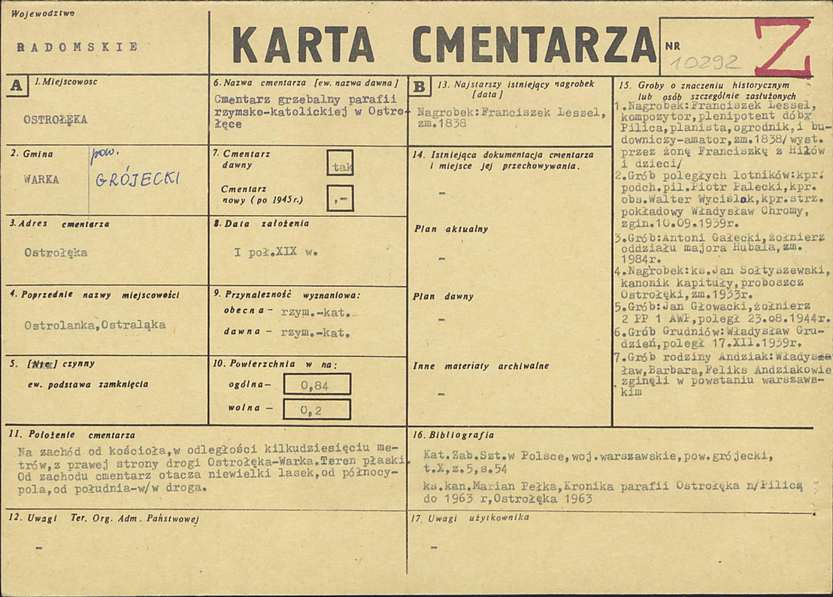 KC - Karta cmentarza, skan nr 1