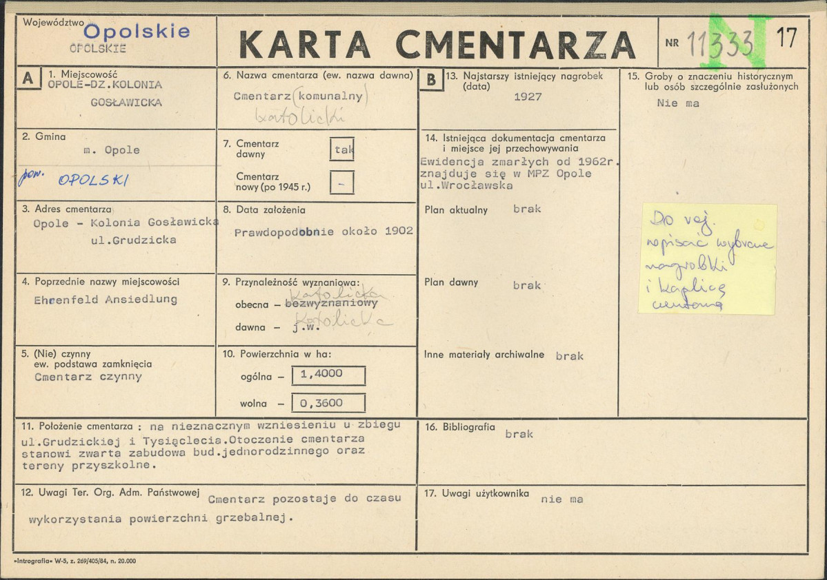 KC - Karta cmentarza, skan nr 1