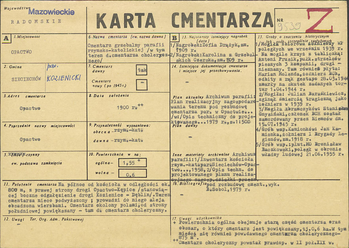 KC - Karta cmentarza, skan nr 1