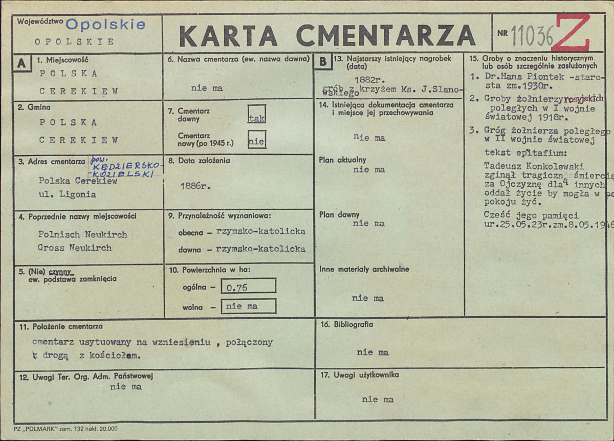 KC - Karta cmentarza, skan nr 1