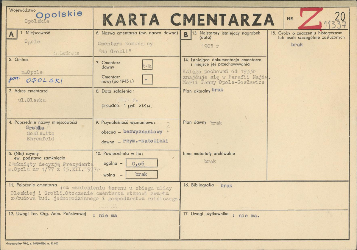 KC - Karta cmentarza, skan nr 1