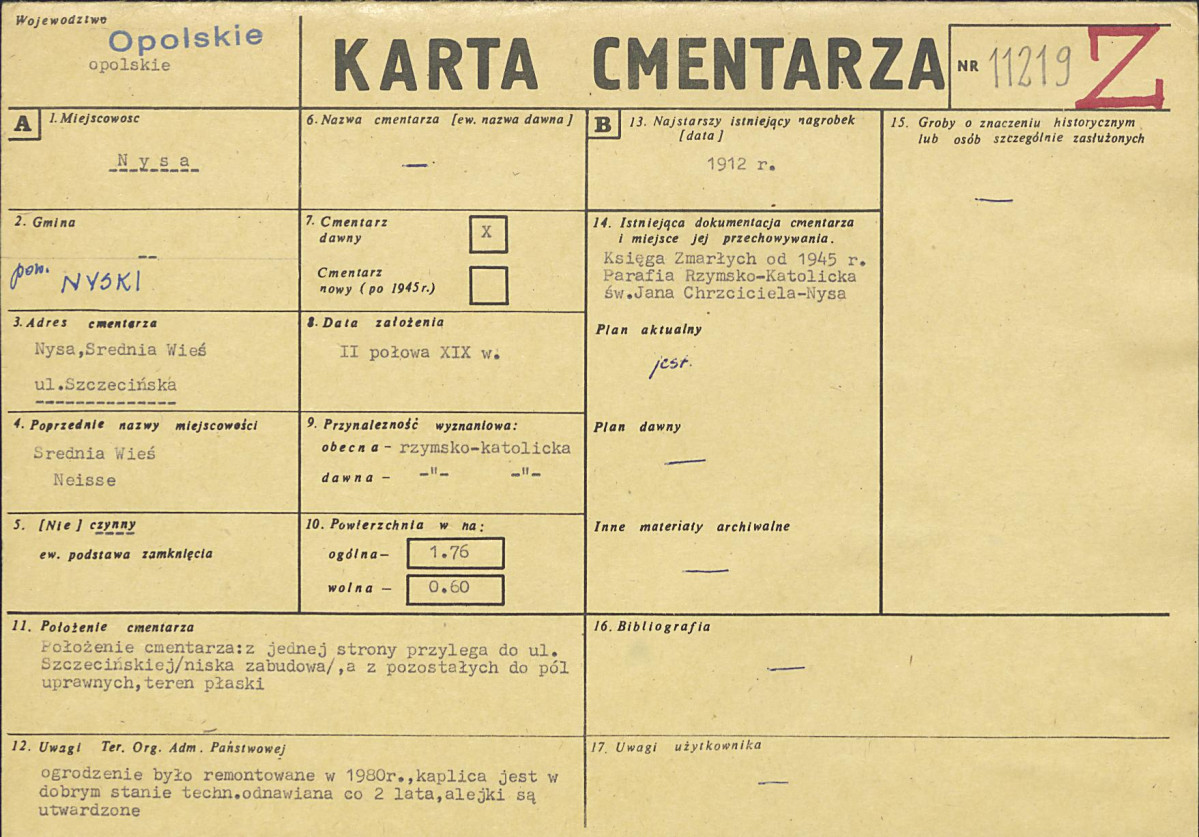 KC - Karta cmentarza, skan nr 1