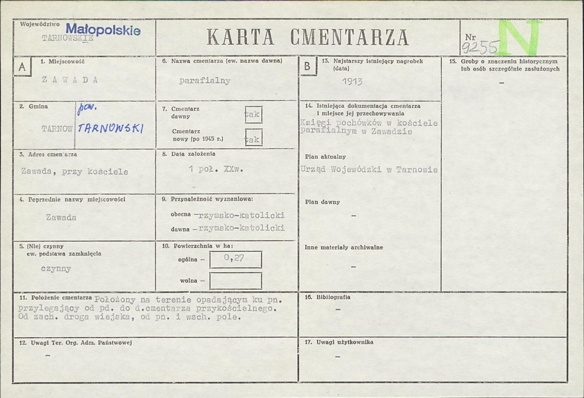 Karta cmentarza, skan nr 1