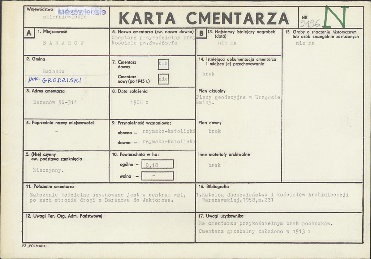 KC - Karta cmentarza, skan nr 1