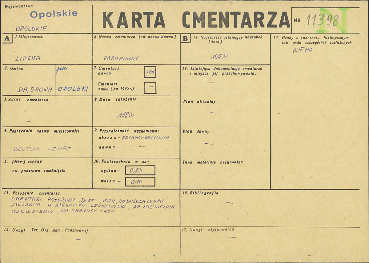 KC - Karta cmentarza, skan nr 1