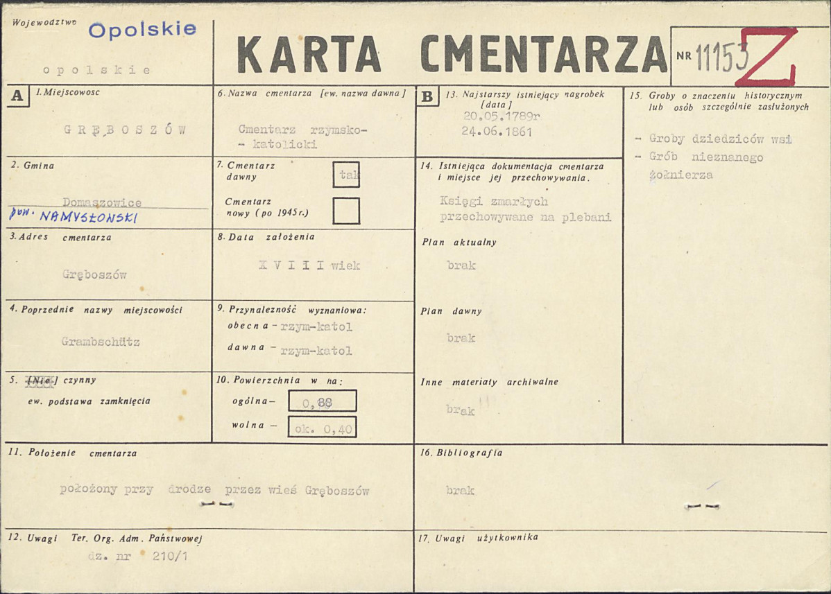 KC - Karta cmentarza, skan nr 1